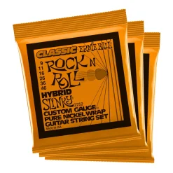 Ernie Ball Hybrid Slinky Classic RnR Pure Nckl Elec Gtr Strings 3 Pk 9 46