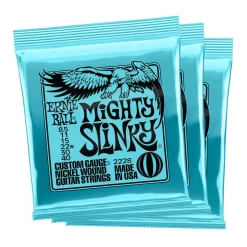 Ernie Ball Mighty Slinky Nickel Wound 8.5/40 Electric Guitar Strings 3 Pack | Fretted Instrument Strings | P03228