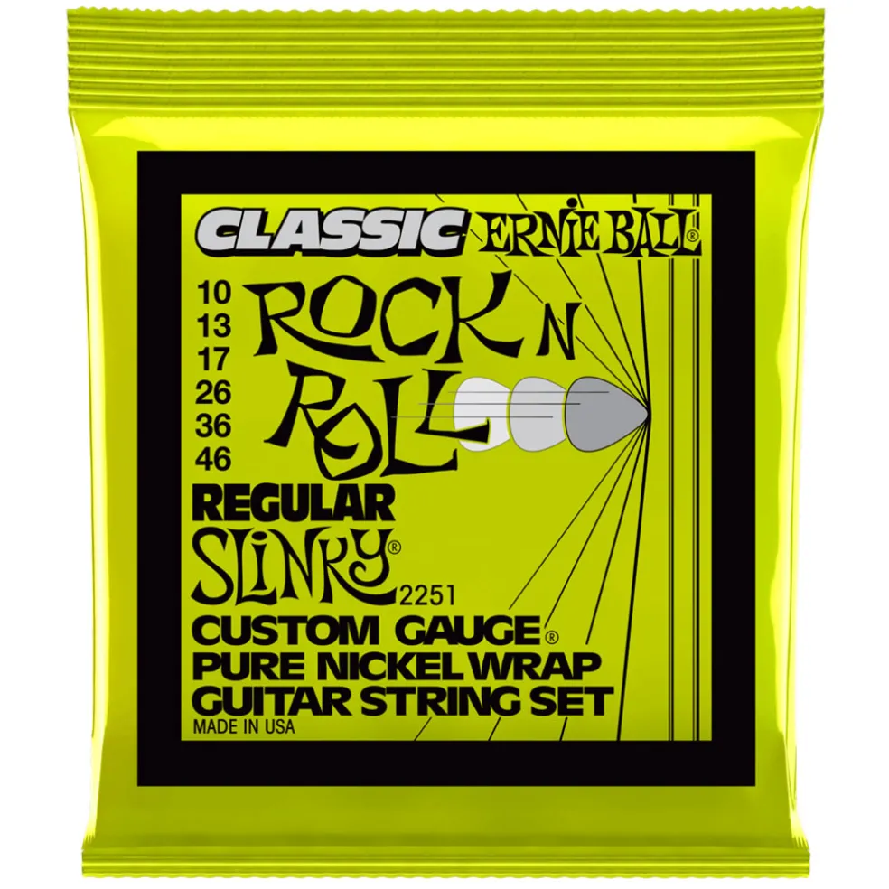 Ernie Ball Regular Slinky Classic Rock n Roll Pure Nickel Wrap Electric Guitar Strings - 10-46 Gauge