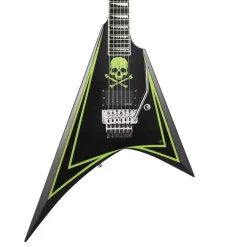ESP Custom Shop Alexi Greeney Electric Guitar - Black w/Lime Green Pinstripe & Skull