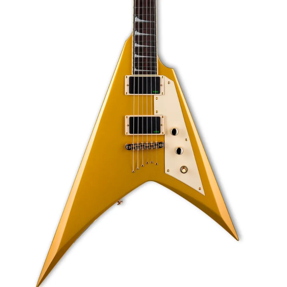 ESP LTD Kirk Hammett Signature V Electric Guitar- Gold Sparkle - LKH-VMGO