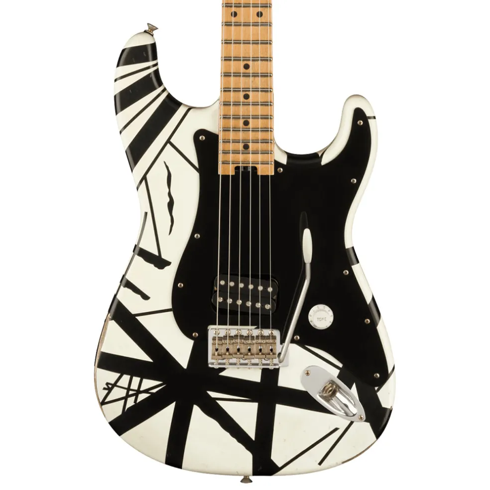 EVH Striped Series '78 Eruption, Maple Fingerboard, White with Black Stripes Relic