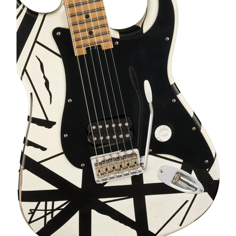 EVH Striped Series '78 Eruption, Maple Fingerboard, White with Black Stripes Relic