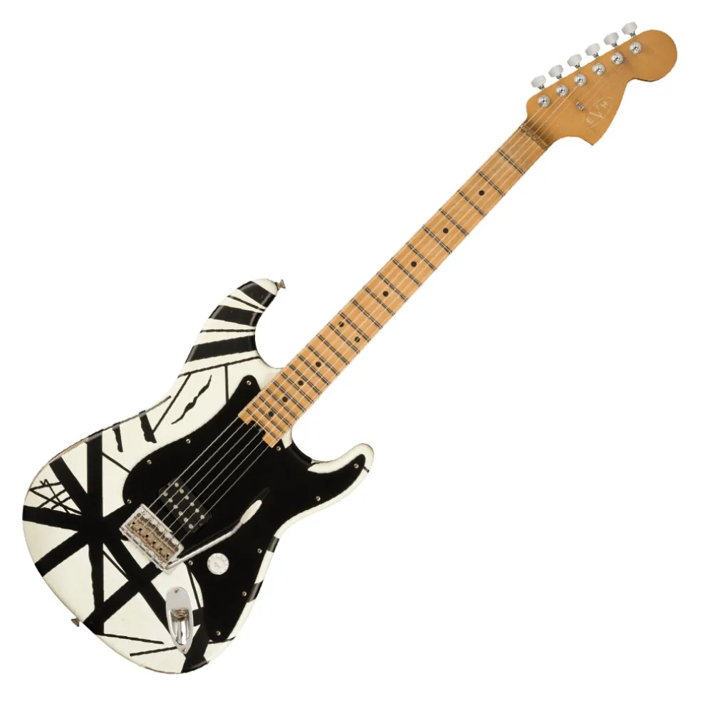 EVH Striped Series '78 Eruption, Maple Fingerboard, White with Black Stripes Relic