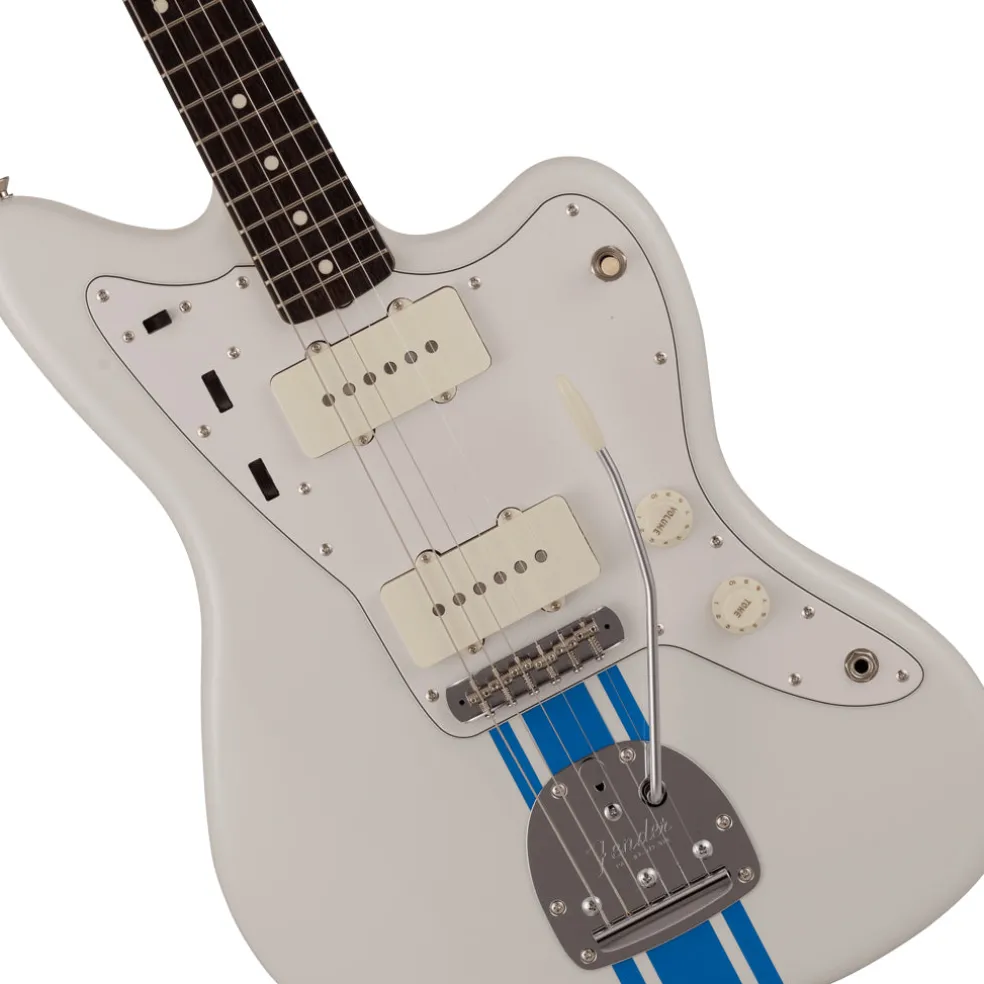 Fender 2023 Collection Made in Japan Traditional 60s Jazzmaster, Rosewood Fingerboard, Olympic White with Blue Competition Stripe