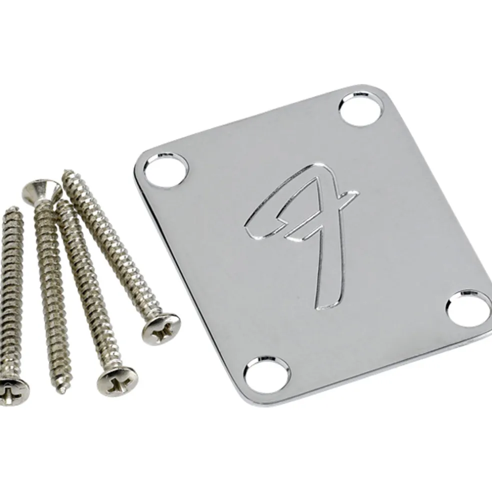 Fender 4-Bolt '70s Vintage Style F Logo Neck Plate - Chrome