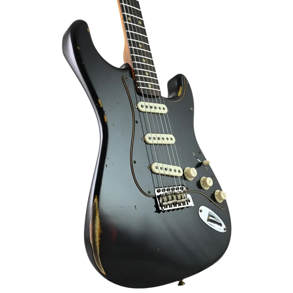 Fender Custom Shop - Limited Edition Dual-Mag II Strat Relic - Rosewood Fingerboard - Aged Black Over 3-Colour Sunburst