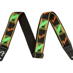 Fender Neon Monogrammed Strap, Green and Orange, 2"