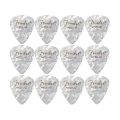 Fender Premium Celluloid 351 Shape Picks Medium White Moto 12 Pack