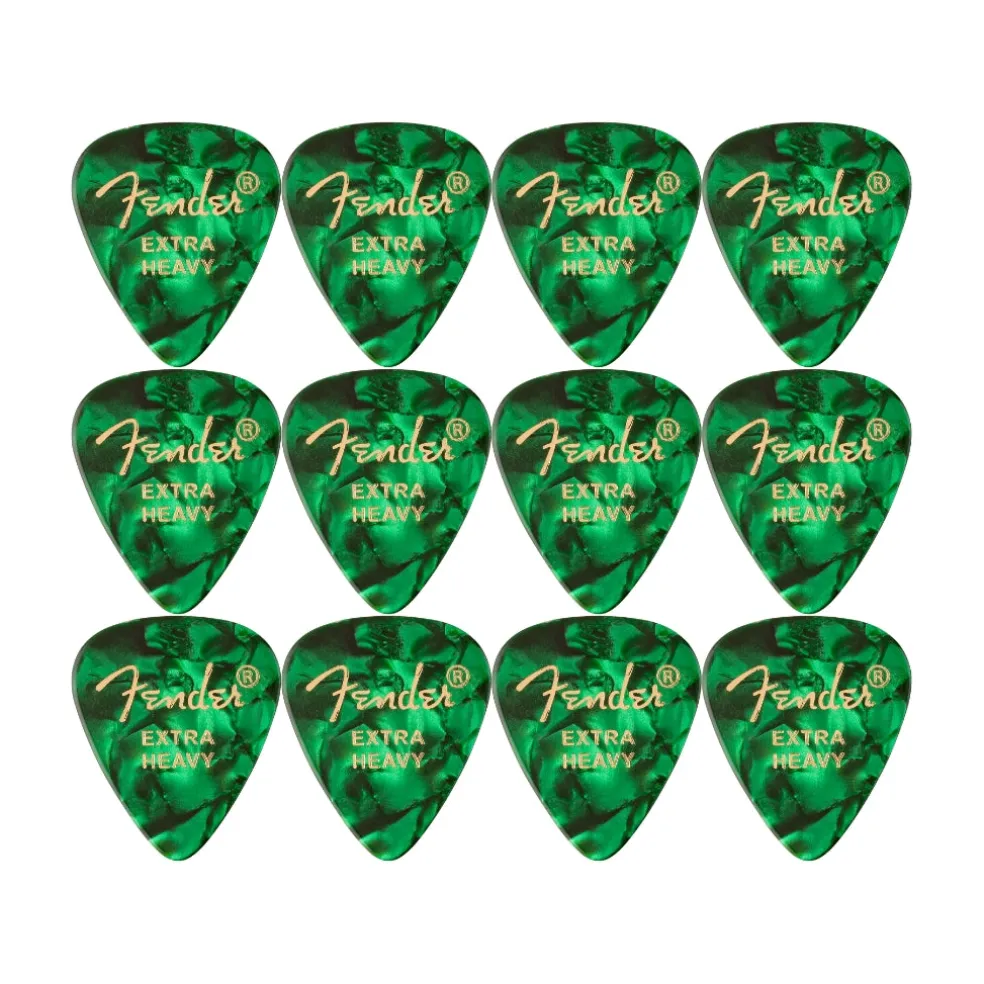 Fender Premium Celluloid 351 Shape Picks Extra Heavy Green Moto 12 Pack