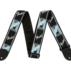 Fender® 2" Monogrammed Strap, Black/Light Grey/Blue
