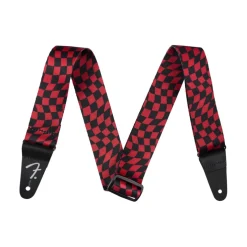 Fender Wavy Checkerboard Guitar Strap - Red and Black, 2"