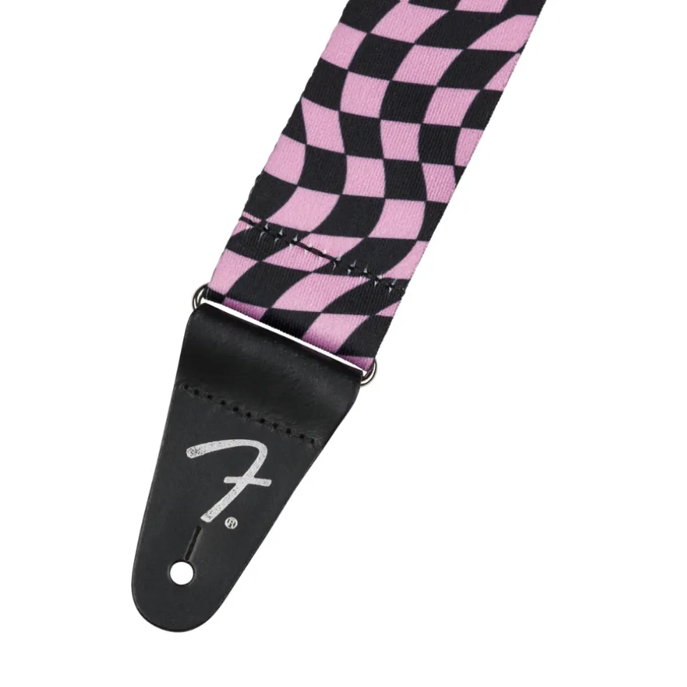 Fender Wavy Checkerboard Guitar Strap - Pink and Black, 2"