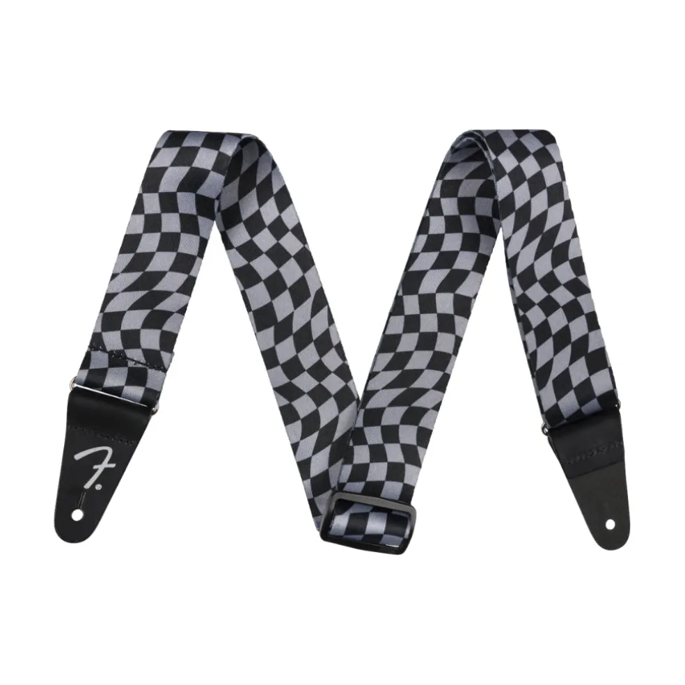 Fender Wavy Checkerboard Guitar Strap - Gray and Black, 2"