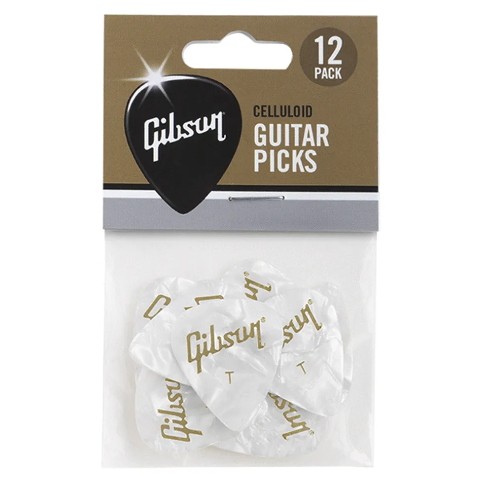 Gibson Pearloid White Picks 12 Pack Thin