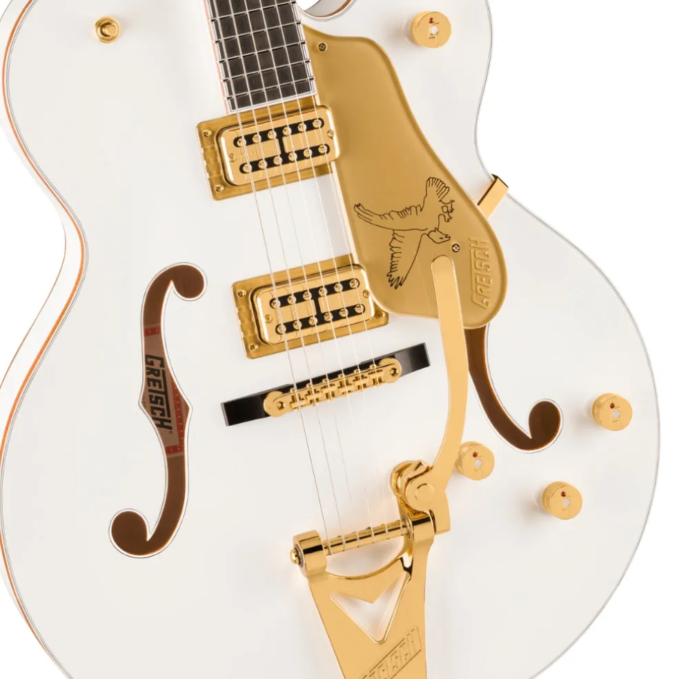 Gretsch Falcon Hollow Body Ebony Fingerboard with String Thru Bigsby and Gold Hardware - White