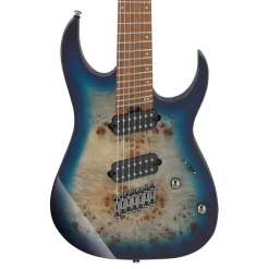 Ibanez RGMS7PB 7-String Electric Guitar with Poplar Burl Top and Jatoba Fretboard - Cosmic Blue Star Burst
