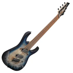 Ibanez RGMS7PB 7-String Electric Guitar with Poplar Burl Top and Jatoba Fretboard - Cosmic Blue Star Burst
