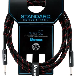 Ibanez SI10 BW Woven Guitar Cable w/ 2 Straight Plugs - 10ft (Black/Wine Red)