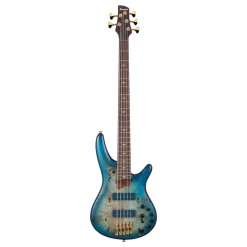 Ibanez SR6605 5-String Bass Mappa Burl Top with Rosewood Fretboard and Case - Ghost Fleet Blue Burst