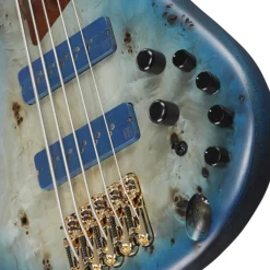 Ibanez SR6605 5-String Bass Mappa Burl Top with Rosewood Fretboard and Case - Ghost Fleet Blue Burst