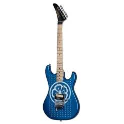 Kramer - Baretta Reverse Headstock Electric Guitar with Soft Case - White Lotus Custom Graphic White/Candy Blue