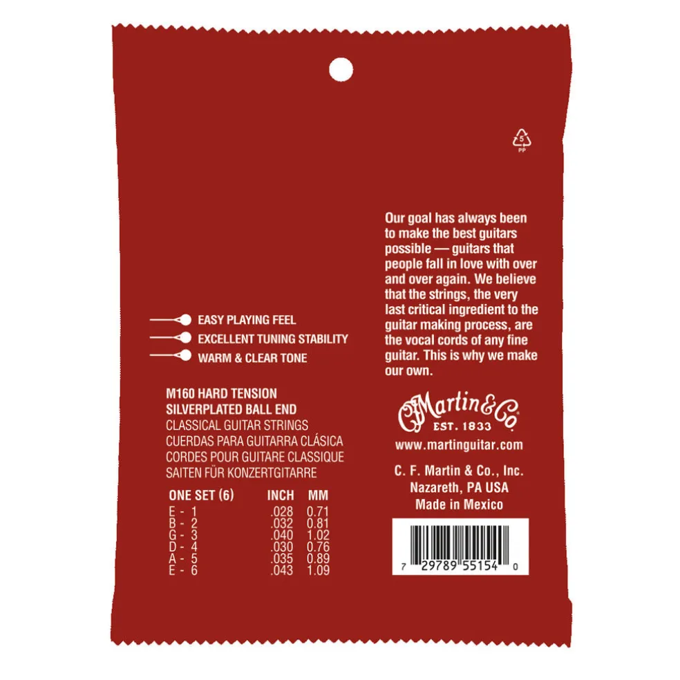 Martin M160 - Classical Strings High Tension - Ball End 28-43 Guitar Strings