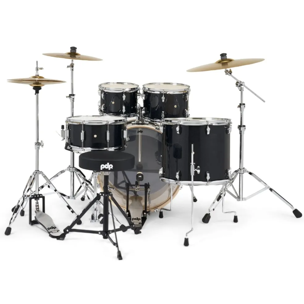 PDP Mainstage 5-Piece Complete Drum Set with Hardware and Cymbals - Black Sparkle