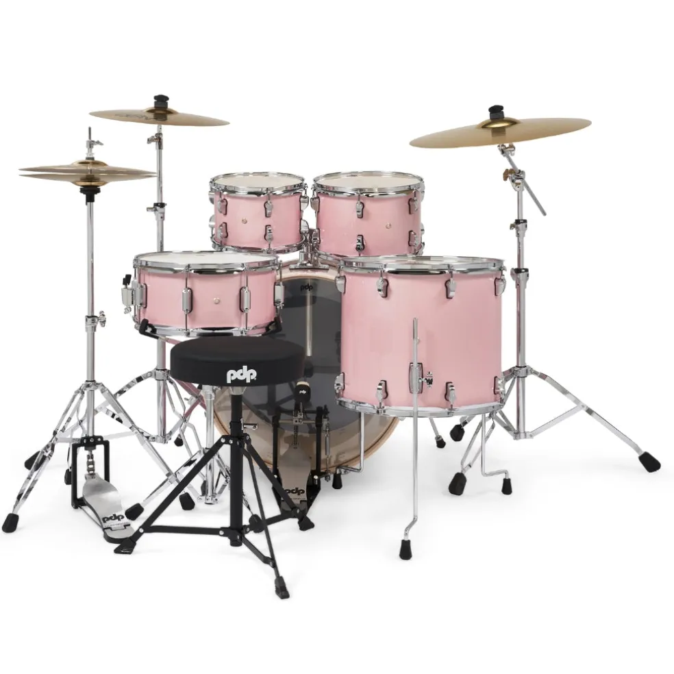 PDP Mainstage 5-Piece Complete Drum Set with Hardware and Cymbals - Pale Rose