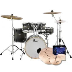 Pearl Decade Maple 5-Piece Drum Kit Package with Zildjian Cymbals & Hardware - Satin Black Burst - FREE 14" I Series crash (ZILH14C)