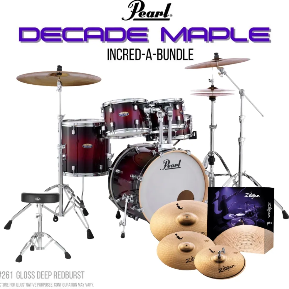 Pearl Decade Maple 22" Fusion Plus Incred-A-Bundle Drum Kit - Gloss Deep Red Burst