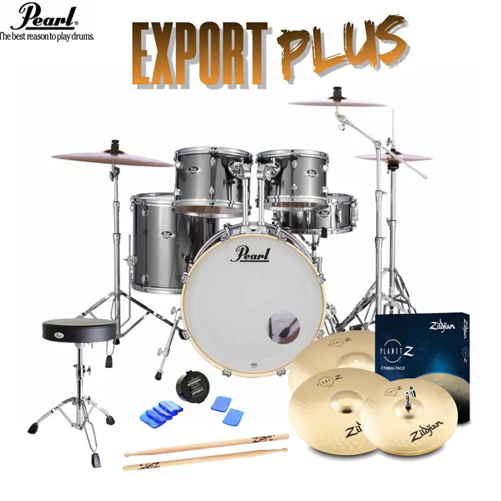 Pearl Export 20" EXX Fusion Drum Kit Package with Zildjian Cymbals & Hardware - Smokey Chrome