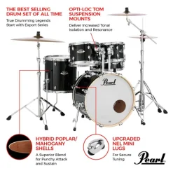 Pearl Export 20" EXX Fusion Drum Kit Package with Zildjian Cymbals & Hardware - Jet Black
