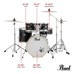Pearl Export 20" EXX Fusion Drum Kit Package with Zildjian Cymbals & Hardware - Jet Black