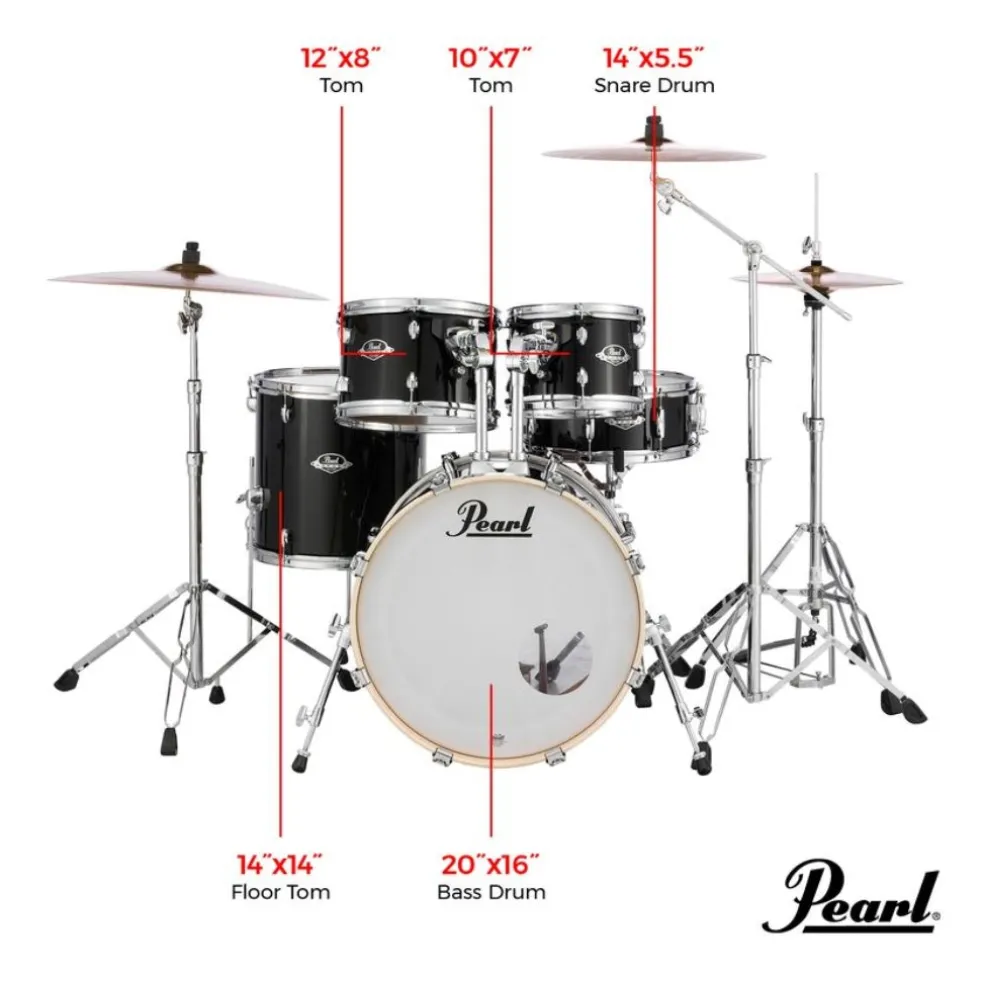Pearl Export 20" EXX Fusion Drum Kit Package with Zildjian Cymbals & Hardware - Jet Black