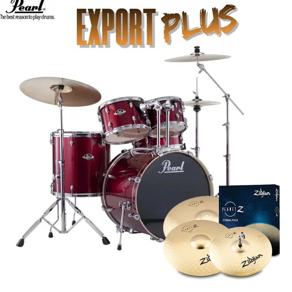 Pearl Export 20" EXX Fusion Drum Kit Package with Zildjian Cymbals & Hardware - Burgundy