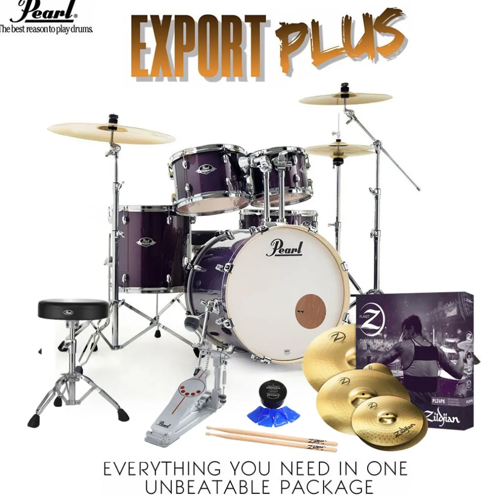 Pearl Export 22" EXX Fusion Plus Drum Kit Package with Zildjian Cymbals & Hardware - Purple Nebula