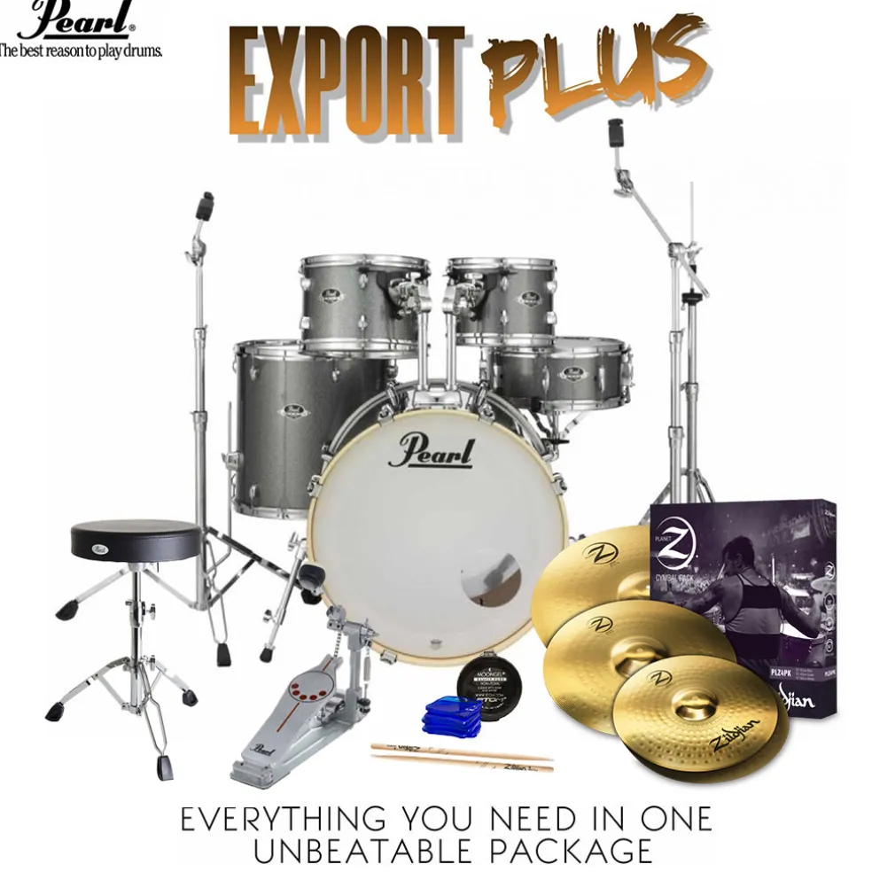 Pearl Export 22" EXX Fusion Plus Drum Kit Package with Zildjian Cymbals & Hardware - Grindstone Sparkle