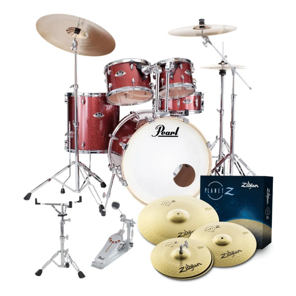 Pearl Export 22" EXX Fusion Plus Drum Kit Package with Zildjian Cymbals & Hardware - Black Cherry Glitter
