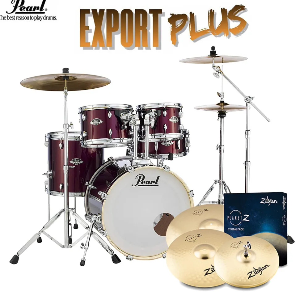 Pearl Export 20" EXX Fusion Drum Kit Package with Zildjian Cymbals & Hardware - Black Cherry Glitter