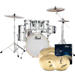 Pearl Export 22" EXX Fusion Plus Drum Kit Package with Zildjian Cymbals & Hardware- Mirror Chrome