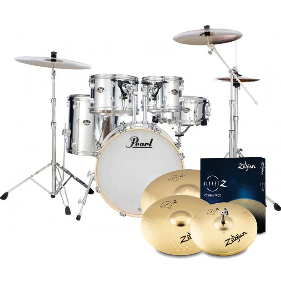 Pearl Export 20" EXX Fusion Drum Kit Package with Zildjian Cymbals & Hardware - Mirror Chrome