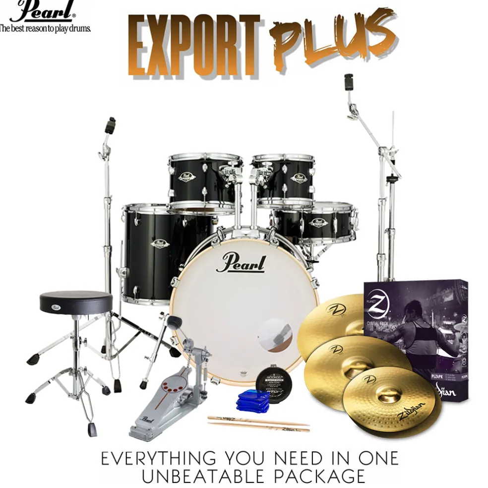 Pearl Export 22" EXX Fusion Drum Kit Package with Zildjian Cymbals & Hardware - Jet Black