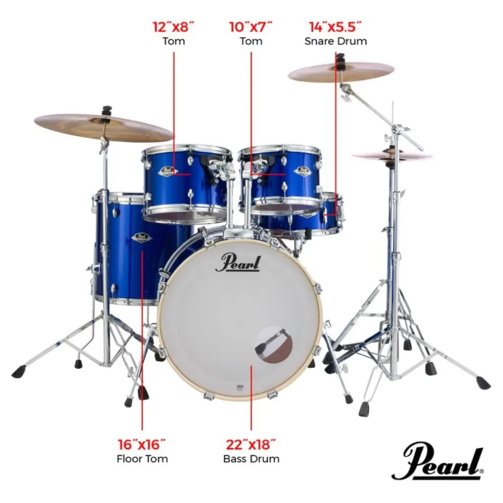 Pearl Export 22" EXX Fusion Plus Drum Kit Package with Zildjian Cymbals & Hardware - High Voltage Blue