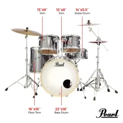 Pearl Export 22" EXX Fusion Plus Drum Kit Package with Zildjian Cymbals & Hardware - Smokey Chrome