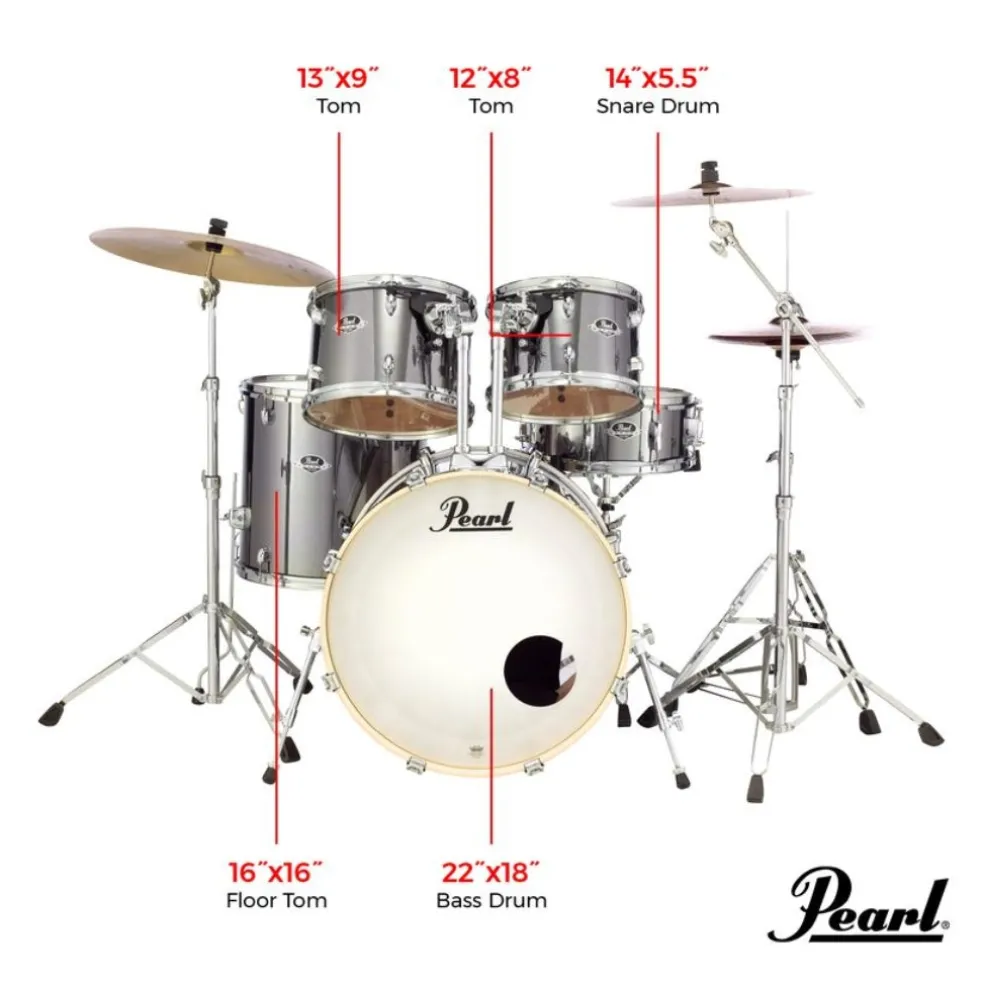 Pearl Export 22" EXX Fusion Plus Drum Kit Package with Zildjian Cymbals & Hardware - Smokey Chrome