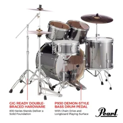 Pearl Export 22" EXX Fusion Plus Drum Kit Package with Zildjian Cymbals & Hardware - Smokey Chrome