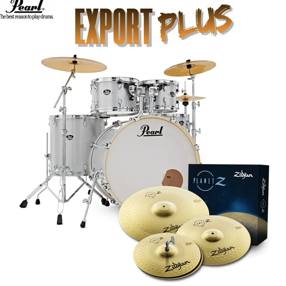 Pearl Export 20" EXX Fusion Drum Kit Package with Zildjian Cymbals & Hardware - Arctic Sparkle