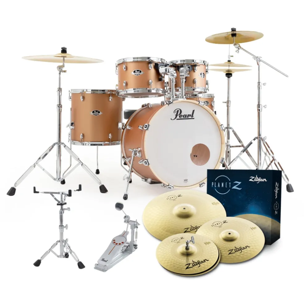 Pearl Export 22" EXX Fusion Plus Drum Kit Package with Zildjian Cymbals & Hardware - Aztec Gold