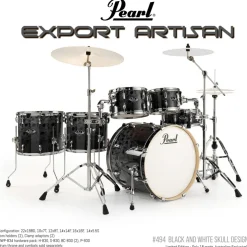 Pearl EXX Artisan 22" 6Pc Fusion Plus Kit w/Hardware - Limited Edition Black & White Skull